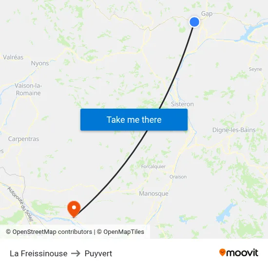 La Freissinouse to Puyvert map