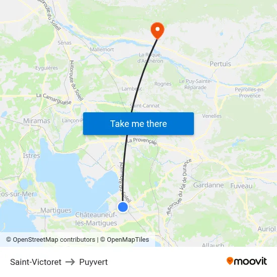 Saint-Victoret to Puyvert map