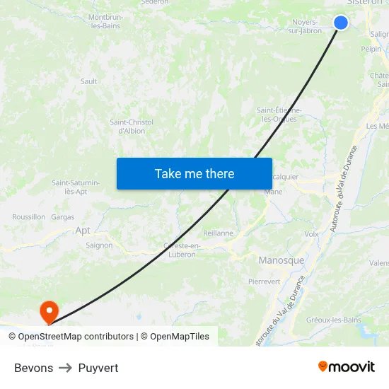 Bevons to Puyvert map