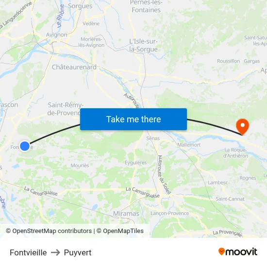 Fontvieille to Puyvert map