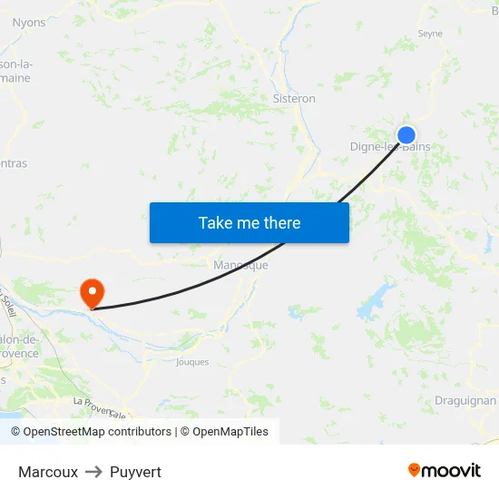 Marcoux to Puyvert map