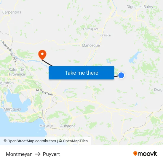 Montmeyan to Puyvert map