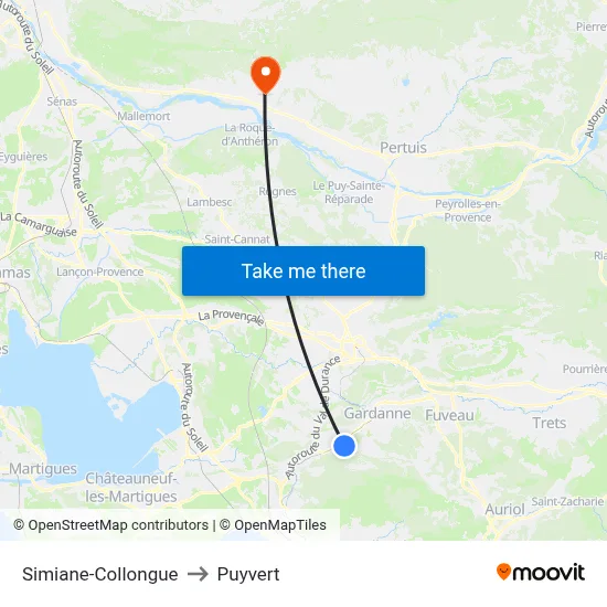 Simiane-Collongue to Puyvert map