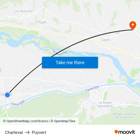 Charleval to Puyvert map