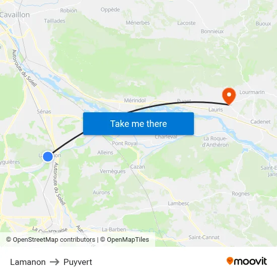Lamanon to Puyvert map