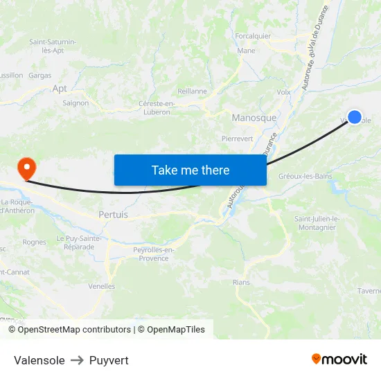 Valensole to Puyvert map
