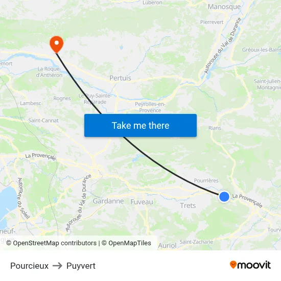 Pourcieux to Puyvert map