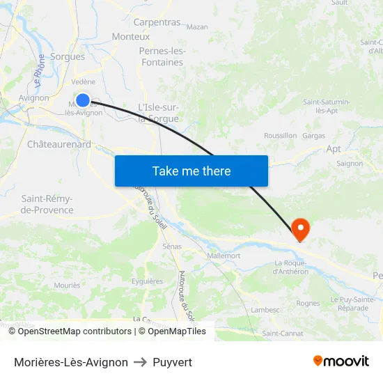 Morières-Lès-Avignon to Puyvert map