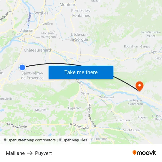Maillane to Puyvert map