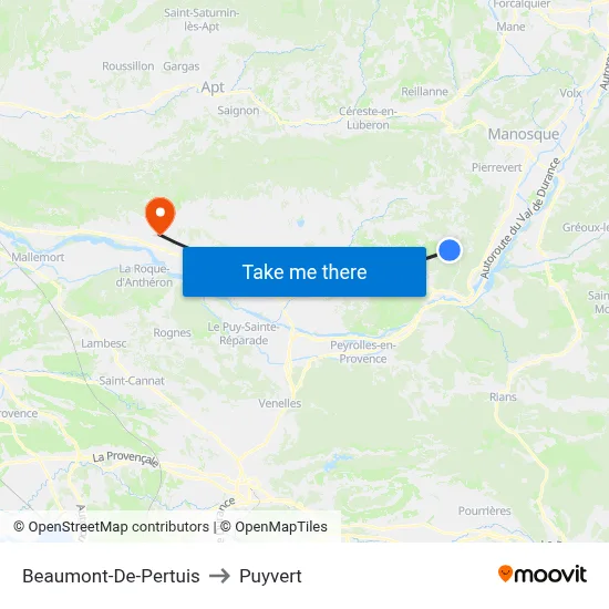 Beaumont-De-Pertuis to Puyvert map
