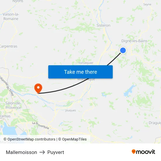 Mallemoisson to Puyvert map