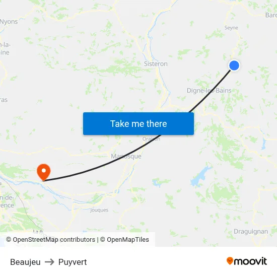 Beaujeu to Puyvert map