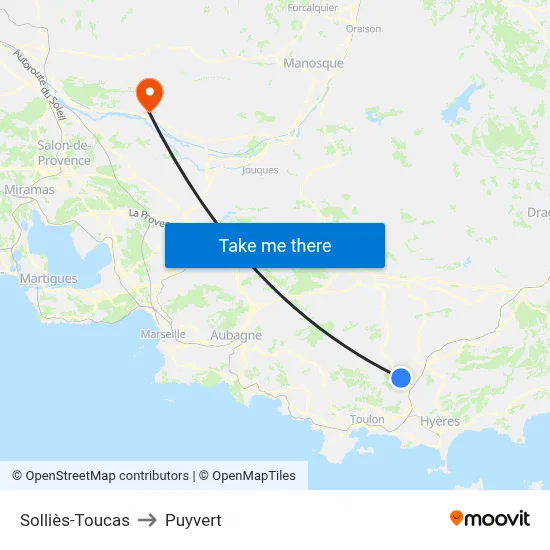 Solliès-Toucas to Puyvert map