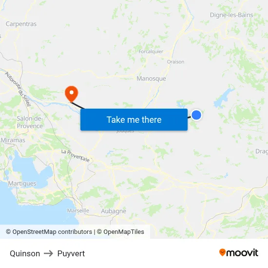 Quinson to Puyvert map