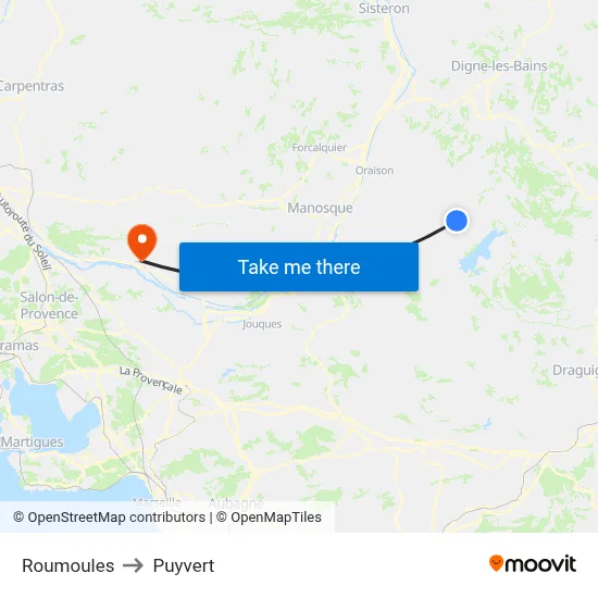Roumoules to Puyvert map