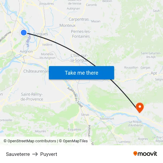 Sauveterre to Puyvert map