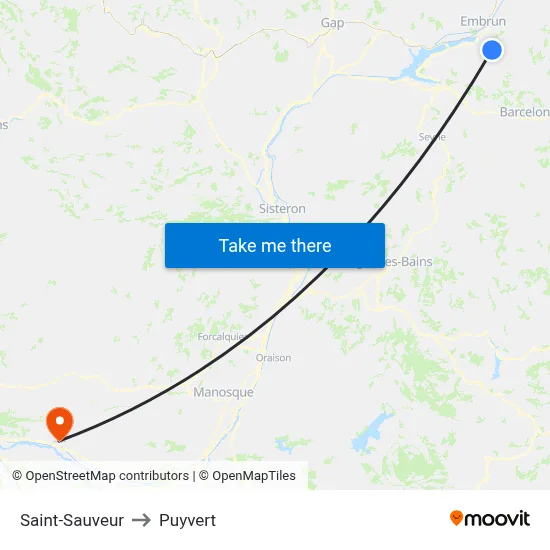 Saint-Sauveur to Puyvert map