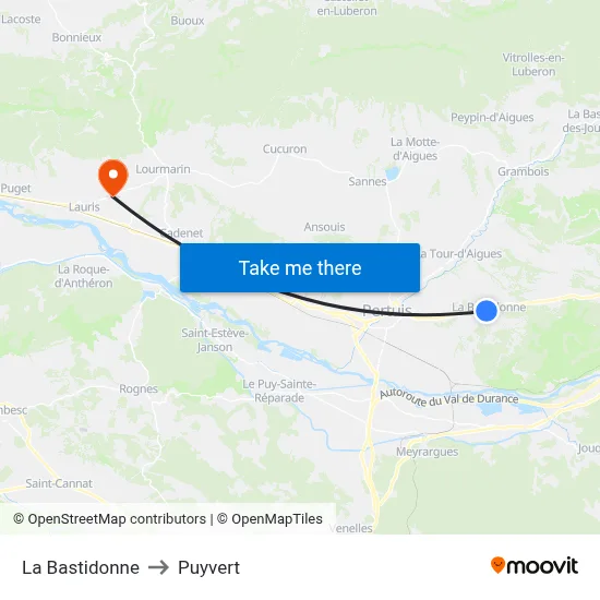 La Bastidonne to Puyvert map