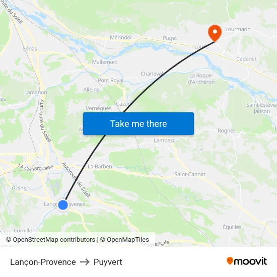 Lançon-Provence to Puyvert map