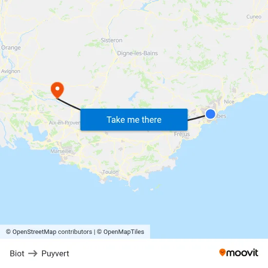 Biot to Puyvert map