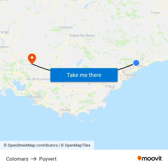 Colomars to Puyvert map