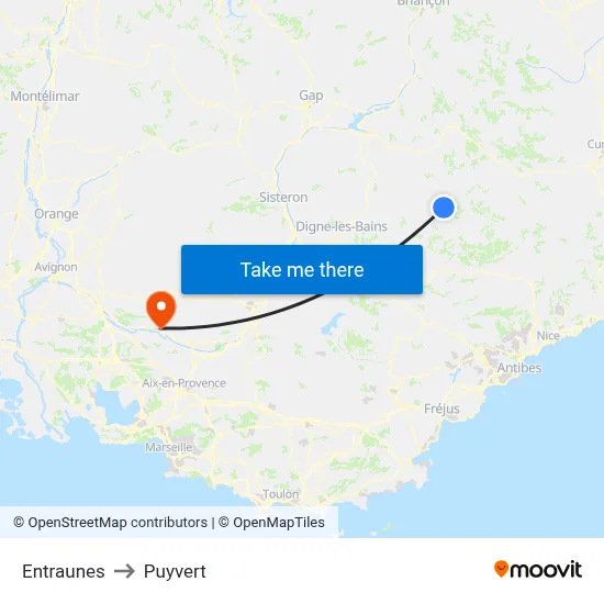 Entraunes to Puyvert map