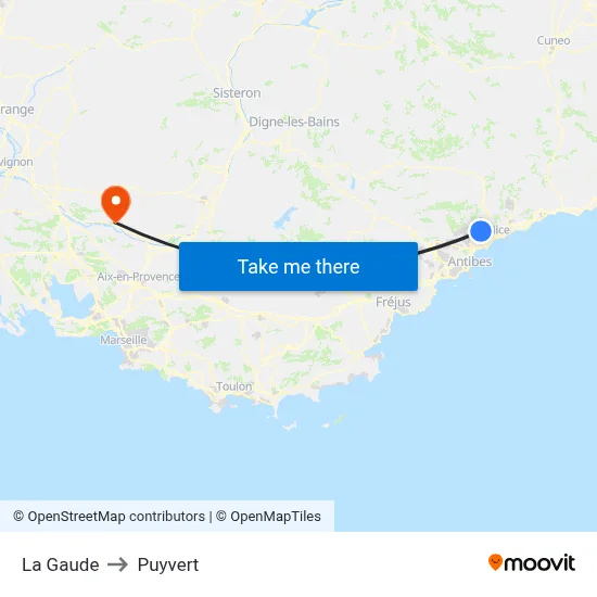 La Gaude to Puyvert map