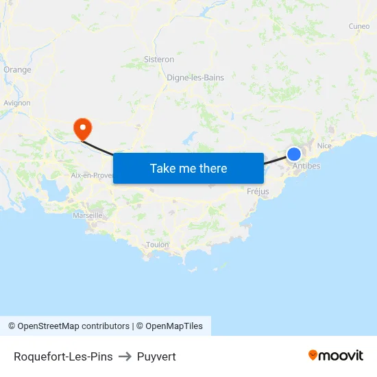 Roquefort-Les-Pins to Puyvert map