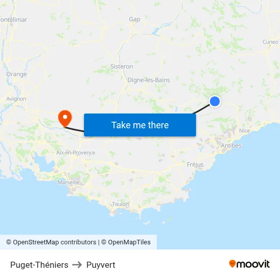 Puget-Théniers to Puyvert map