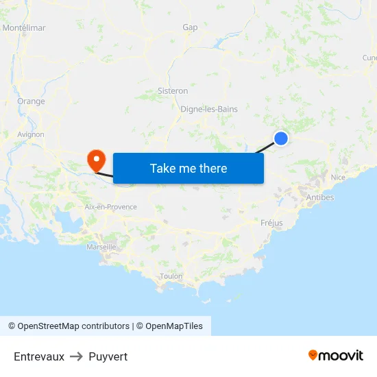 Entrevaux to Puyvert map