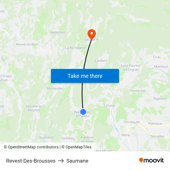 Revest-Des-Brousses to Saumane map
