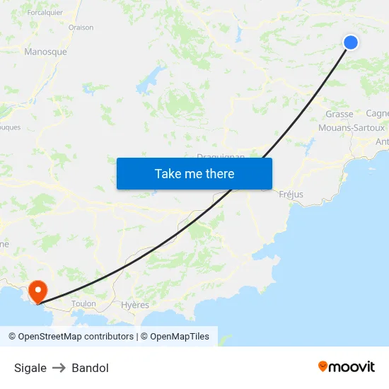 Sigale to Bandol map
