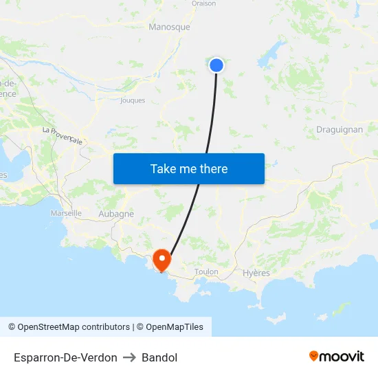 Esparron-De-Verdon to Bandol map