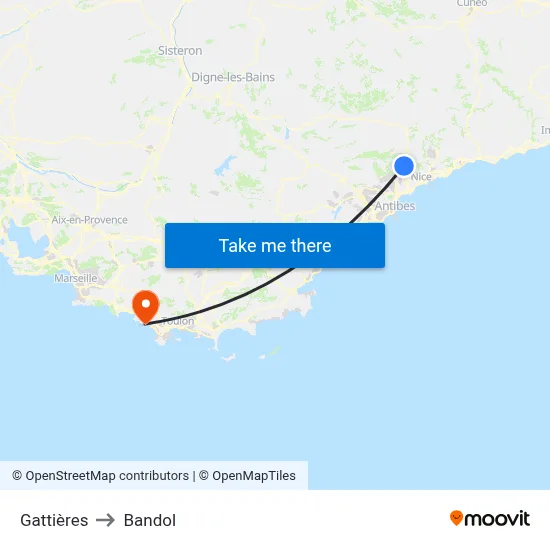 Gattières to Bandol map