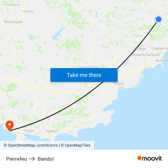 Pierrefeu to Bandol map