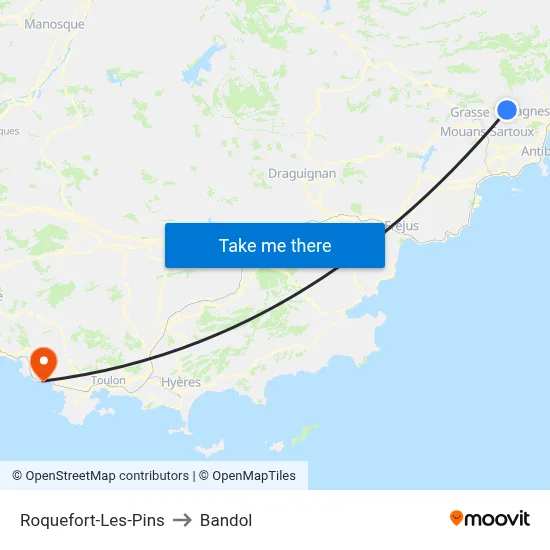 Roquefort-Les-Pins to Bandol map