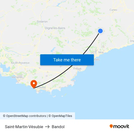 Saint-Martin-Vésubie to Bandol map