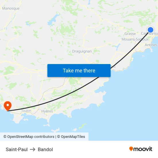 Saint-Paul to Bandol map