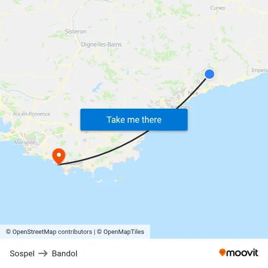 Sospel to Bandol map