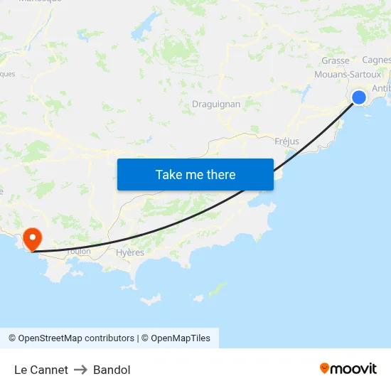 Le Cannet to Bandol map