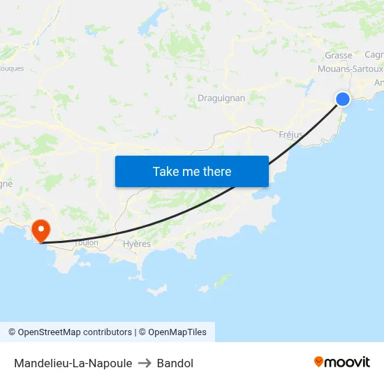 Mandelieu-La-Napoule to Bandol map