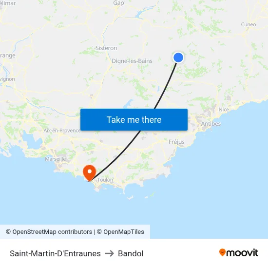 Saint-Martin-D'Entraunes to Bandol map