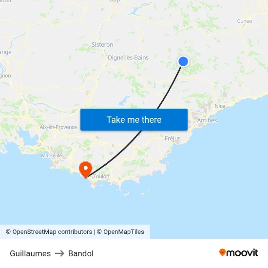 Guillaumes to Bandol map