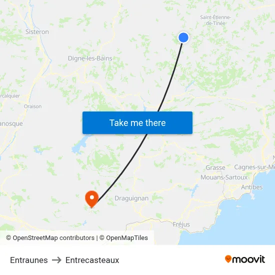Entraunes to Entrecasteaux map