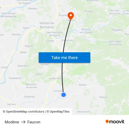 Modène to Faucon map