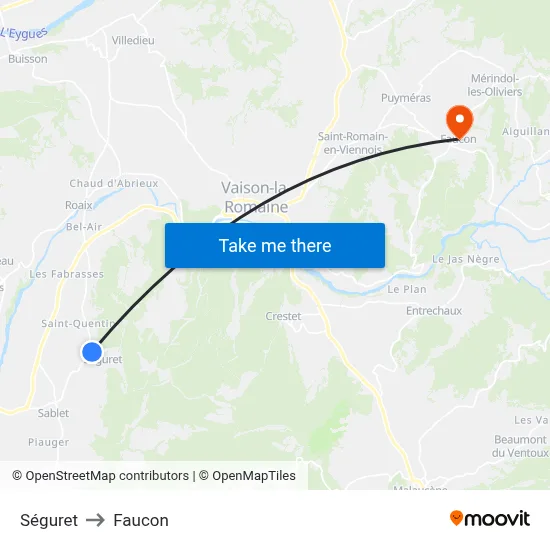 Séguret to Faucon map