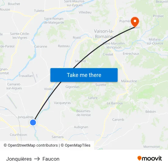 Jonquières to Faucon map