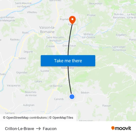 Crillon-Le-Brave to Faucon map