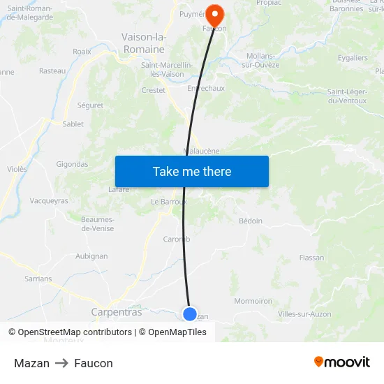 Mazan to Faucon map