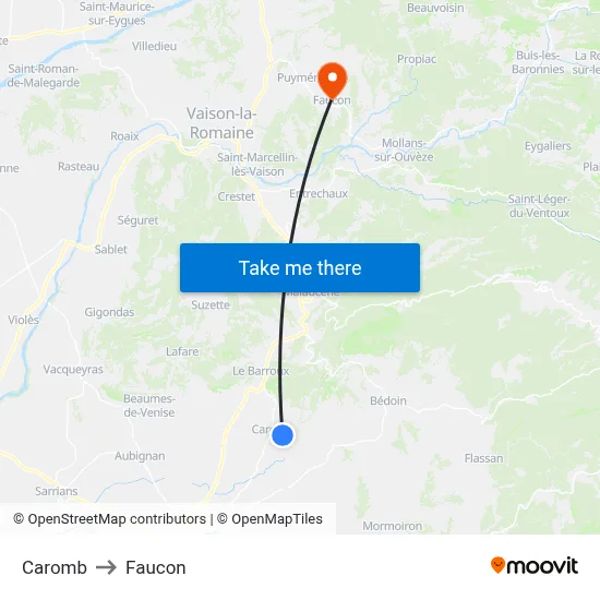 Caromb to Faucon map